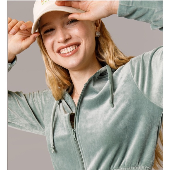 Francesca’s Mya Velour Full Zip Hoodie in Sage Green - Picture 14 of 14